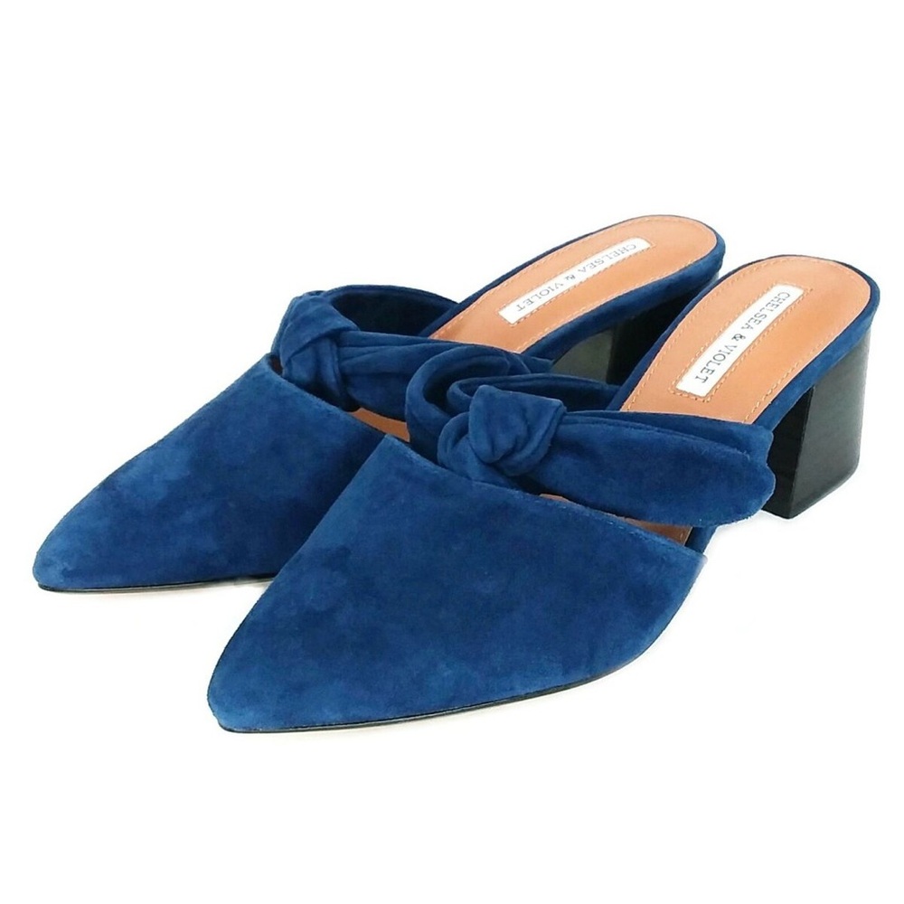 Chelsea & Violet Blue Suede Molly Mules NWT